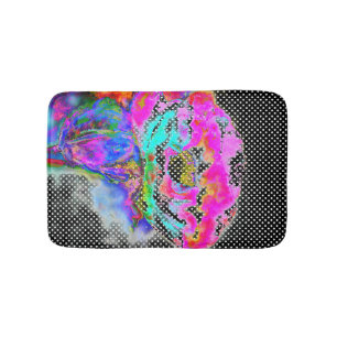 Roze papaver - zwarte en witte polka-stippen badmat