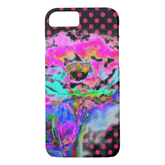 Roze papaverroze/zwarte polka-stippen Case-Mate iPhone case (Achterkant)