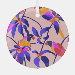 Roze  papegaaien: Exotische naadloze illustratie Glas Ornament