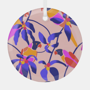 Roze papegaaien: Exotische naadloze illustratie Glas Ornament