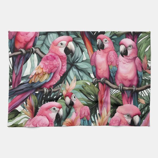 Roze papegaaien Vogels Art Theedoek (Horizontaal)