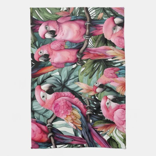 Roze papegaaien Vogels Art Theedoek (Verticaal)