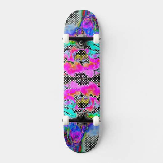 Roze papegaaien zwarte en witte polkadots skateboard (Voorkant)