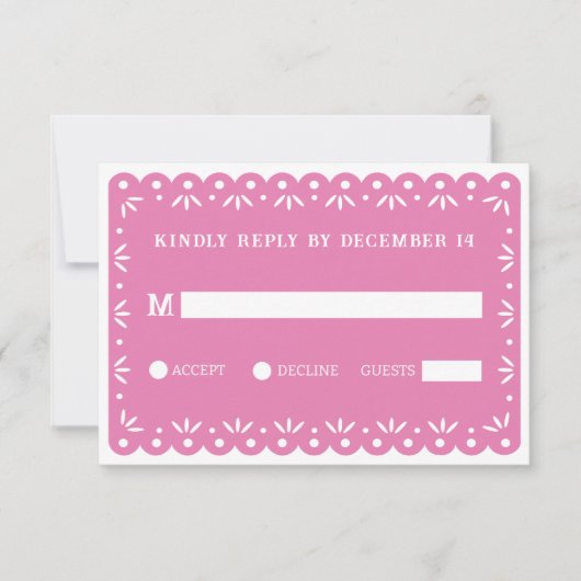 Roze papel picado bruiloft RSVP-kaart (Voorkant)