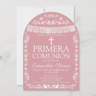 Roze Papel Picado Primera Comunión Boog Kaart