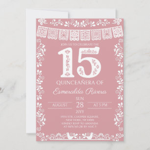 Roze Papel Picado Quinceañera 15de verjaardag Kaart