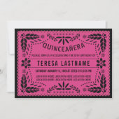 Roze papel picado Quinceañera Kaart (Voorkant)