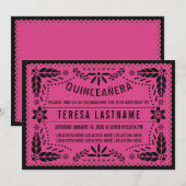Roze papel picado Quinceañera Kaart (Voorkant / Achterkant)