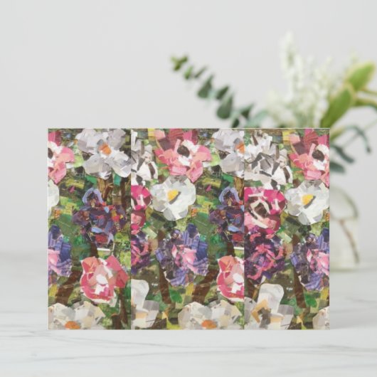 Roze Papier Bloem Collage Uitnodiging (Staand voorkant)