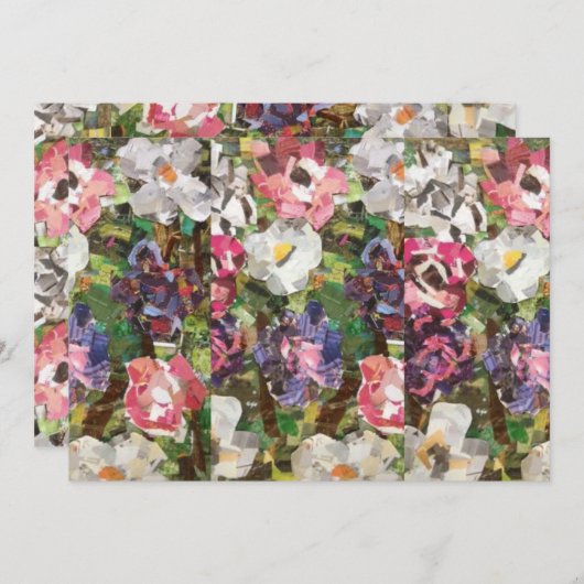 Roze Papier Bloem Collage Uitnodiging (Voorkant / Achterkant)