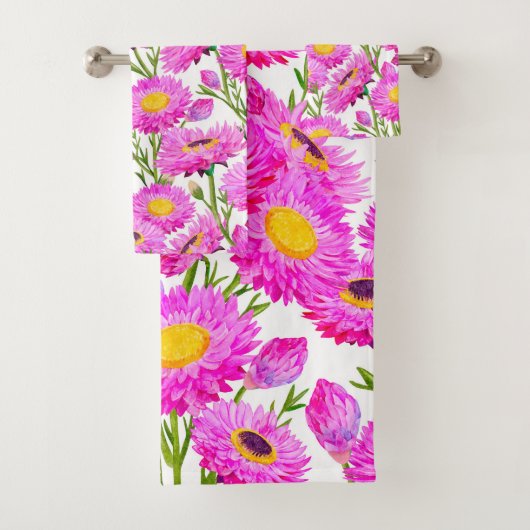 Roze Papier Daisies Bloemen Bloemen Bad Handdoek (Insitu)