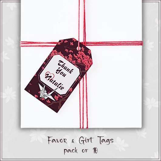 Roze Papier Kraan Origami Kersenbloesem Cadeaulabel