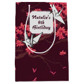 Roze Papier Kraan Origami Kersenbloesem Medium Cadeauzakje (Voorkant)