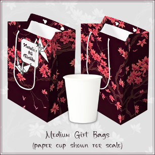 Roze Papier Kraan Origami Kersenbloesem Medium Cadeauzakje