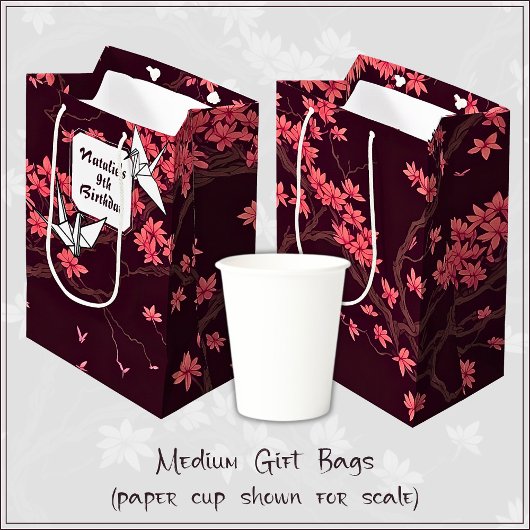 Roze Papier Kraan Origami Kersenbloesem Medium Cadeauzakje