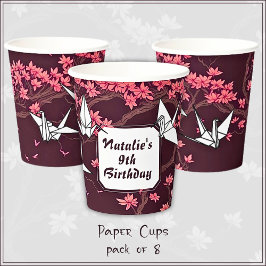 Roze Papier Kraan Origami Kersenbloesem Papieren Bekers