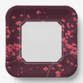 Roze Papier Kraan Origami Kersenbloesem Papieren Bordje (Voorkant)