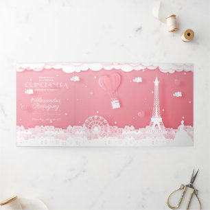 Roze papier Paris Quinceañera Tri-Fold uitnodiging