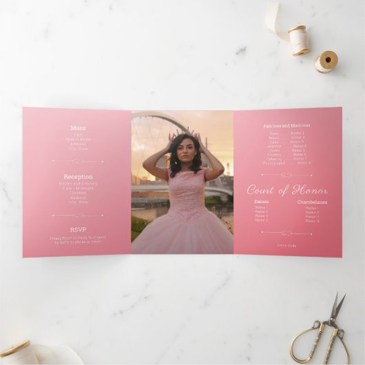 Roze papier Paris Quinceañera Tri-Fold uitnodiging (Binnen)