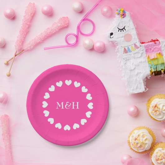 Roze papier partij borden met bruiloft monogram papieren bordje (Feest)