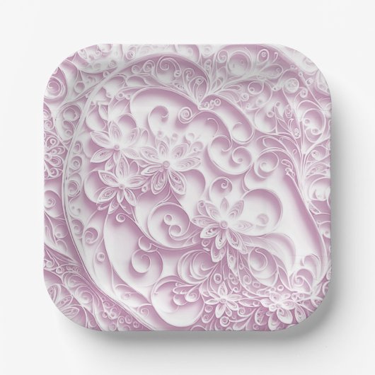 Roze papier Quilling Daisy Design Papieren Bordje (Voorkant)