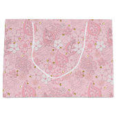 Roze papieren bloemen groot cadeauzakje (Voorkant)