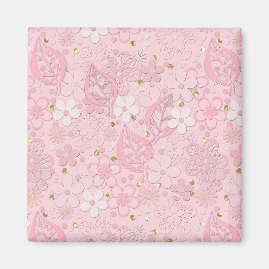 Roze papieren bloemen magneet (Voorkant)