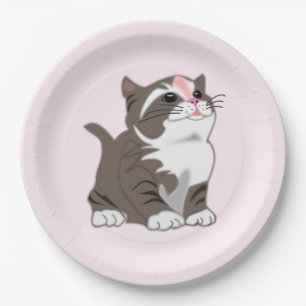 Roze papieren Borden met Baby Cat - Kies kleur Papieren Bordje