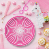 Roze papieren Borden met hart - Love Bordje (Feest)
