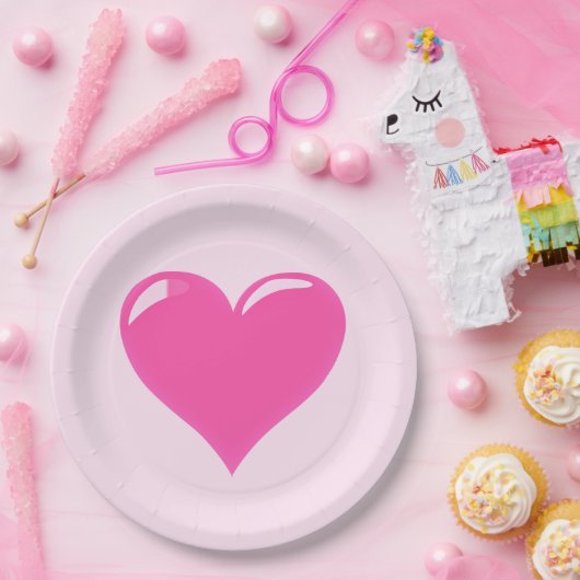 Roze papieren Borden met hart -  Papieren Bordje (Feest)