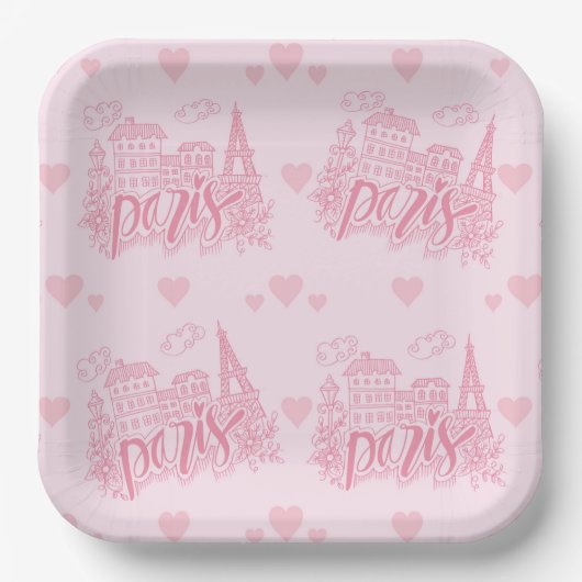 Roze papieren borden uit Parijs, feestelijke borde Bordje (Voorkant)
