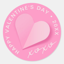 Roze Papieren Hart XOXO Gelukkige Valentijnsdag Li Ronde Sticker