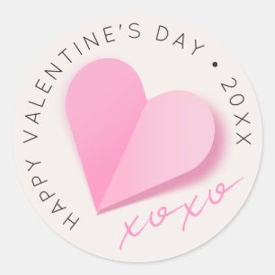 Roze Papieren Hart XOXO Gelukkige Valentijnsdag Li Ronde Sticker