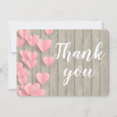 Roze papieren harten op schuur hout bedankje (Voorkant)