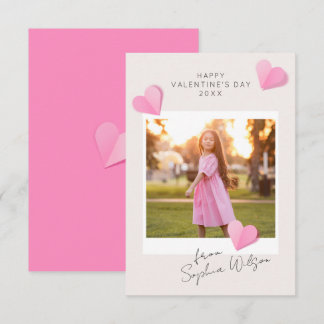 Roze Papieren Hartjes Foto Liefde Gelukkige Valent Notitiekaartje