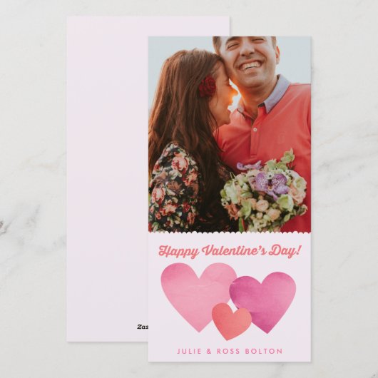 Roze papieren hartjes Skinny Valentijnsdag Feestdagenkaart (Voorkant / Achterkant)