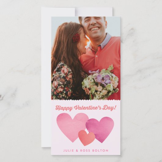 Roze papieren hartjes Skinny Valentijnsdag Feestdagenkaart (Voorkant)