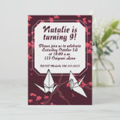 Roze Papieren Kraan Origami Kersenbloesem Kaart (Staand voorkant)