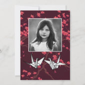 Roze Papieren Kraan Origami Kersenbloesem Kaart (Achterkant)