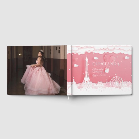 Roze papieren Parijs Quinceañera Gastenboek (Volledig)