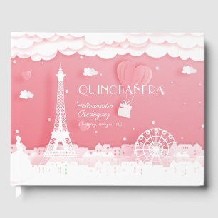 Roze papieren Parijs Quinceañera Gastenboek