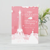 Roze papieren Parijs Quinceañera Kaart (Staand voorkant)