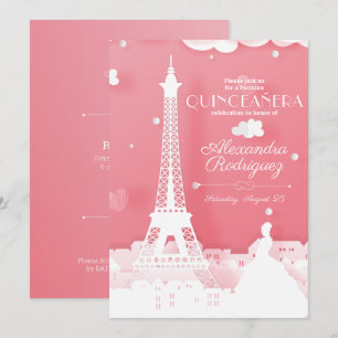 Roze papieren Parijs Quinceañera Kaart