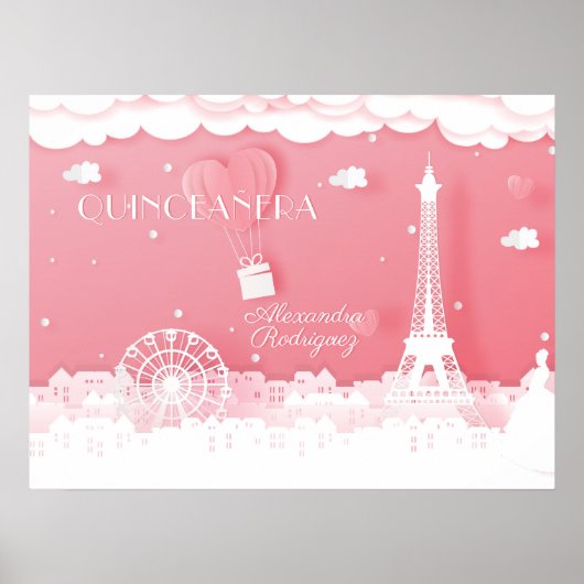 Roze papieren Parijs Quinceañera Poster (Voorkant)