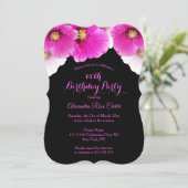 Roze papies floral Black Birthday Party Kaart (Staand voorkant)