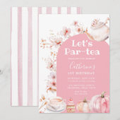 Roze Par-tea Verjaardag Tea Party Meisje Pompoen Kaart (Voorkant / Achterkant)