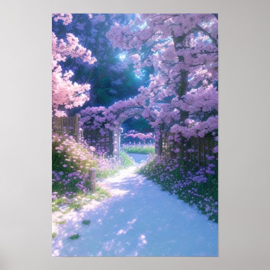 Roze paradise, Cherry Blossom Garden Poster (Voorkant)