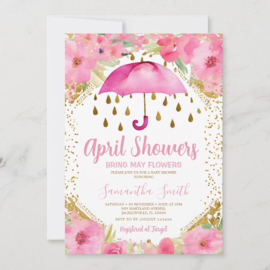 Roze Paraplu April Buien Brengen Mei Bloemen Kaart (Voorkant)