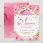 Roze Paraplu April Buien Brengen Mei Bloemen Kaart (Voorkant / Achterkant)