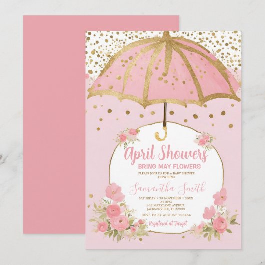 Roze paraplu aprilbuien brengen mayflower kaart (Voorkant / Achterkant)